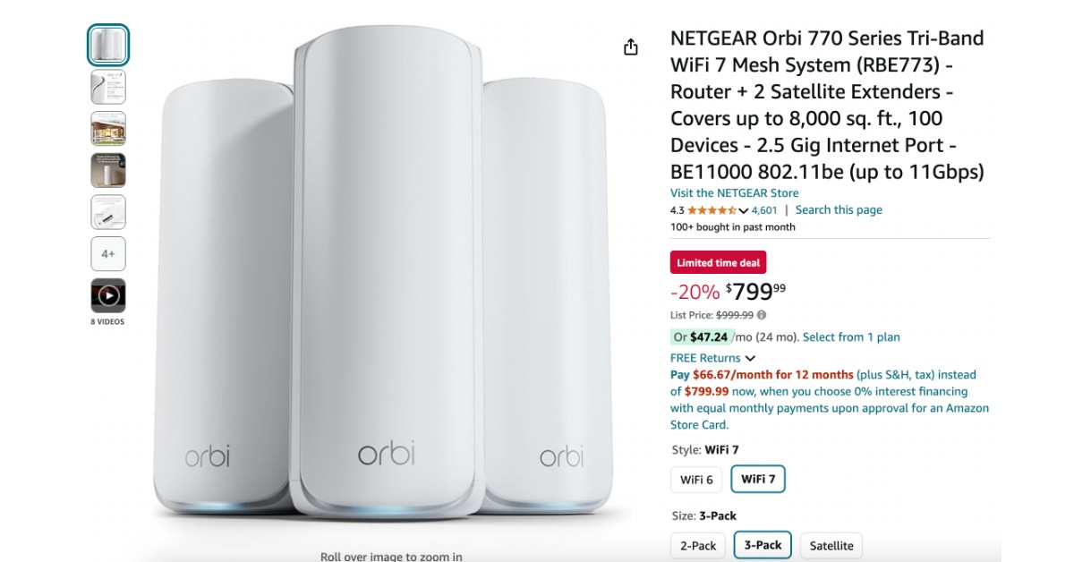 Exciting Offer: Get $200 Off on NETGEAR Orbi 770 Series Tri-Band WiFi 7 Mesh System (RBE773)!