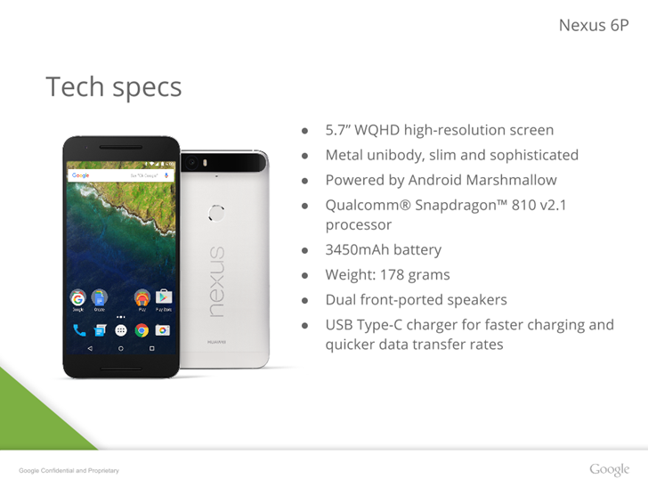 Утечка презентационных слайдов со всей информацией о Nexus 6P