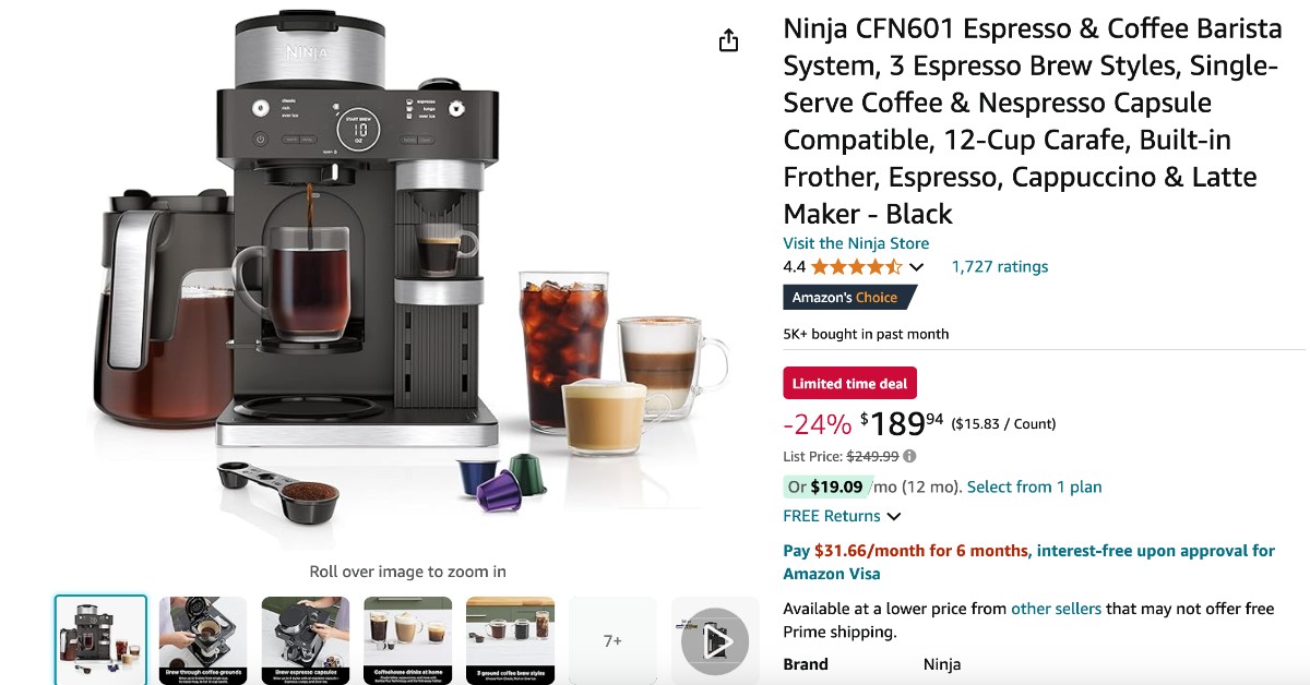 Ninja CFN601 Espresso & Coffee Barista System - $60 Discount Limited time deal!