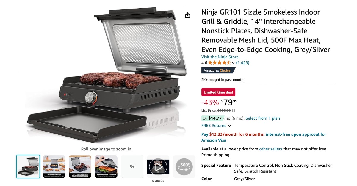 Ninja GR101 Grill & Griddle - $60 Limited Discount!