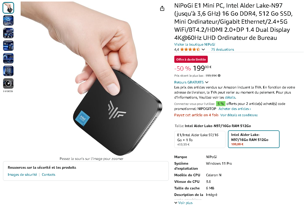 Image du NiPoGi E1 Mini PC