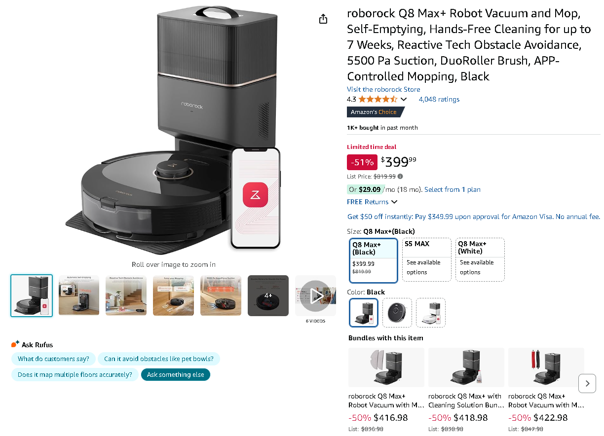 Screenshot of the Roborock Q8 Max+