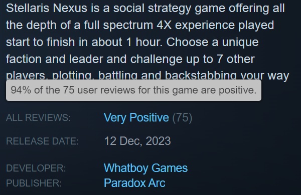 En tidlig lansering av det turbaserte strategispillet Stellaris Nexus har funnet sted: spillet får gode anmeldelser, men er ennå ikke veldig populært...-3