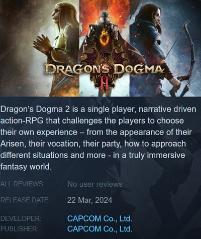 Steam ha revelado prematuramente la fecha de lanzamiento del RPG Dragon's Dogma 2 de Capcom-2