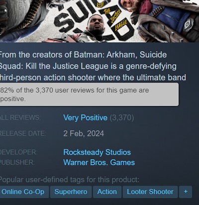 The outcome is predictable: experts criticised Suicide Squad Kill The Justice League and gave the game a low score-6