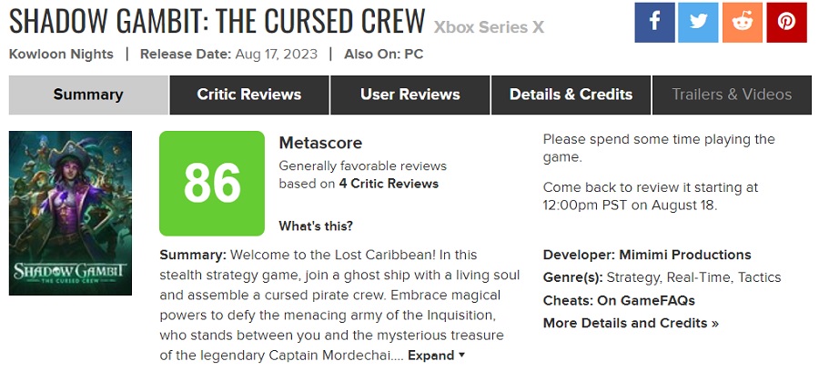 "Вершина тактических игр в реальном времени!”: критики в восторге от Shadow Gambit: The Cursed Crew и настоятельно рекомендуют игру к ознакомлению-2