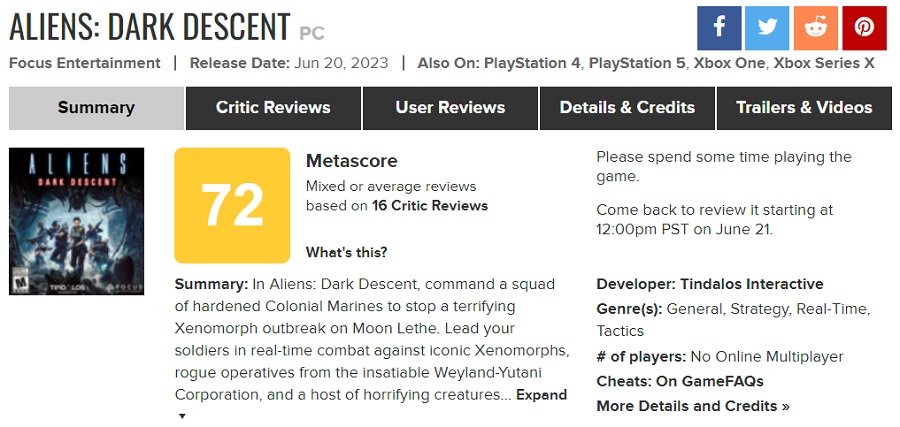 Un grand jeu mais une mauvaise optimisation : Les critiques font l'éloge d'Aliens : Dark Descent pour son excellent gameplay, mais restent insatisfaits de son état technique.-2