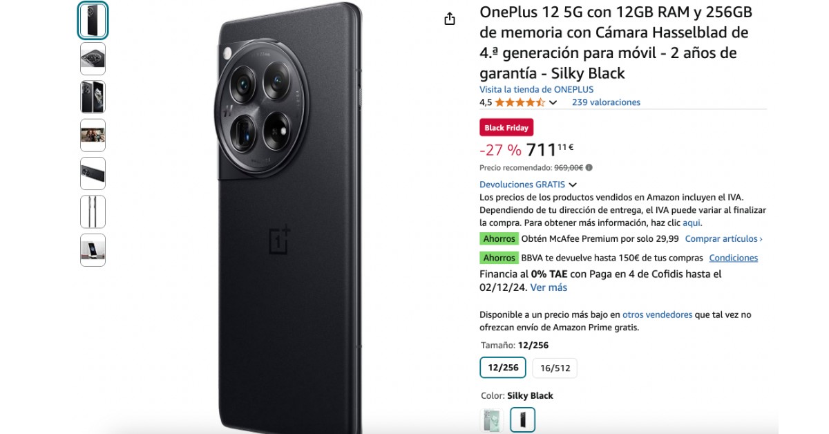 ¡OnePlus 12 5G Mobile con un descuento de 258€! ¡Black Friday!