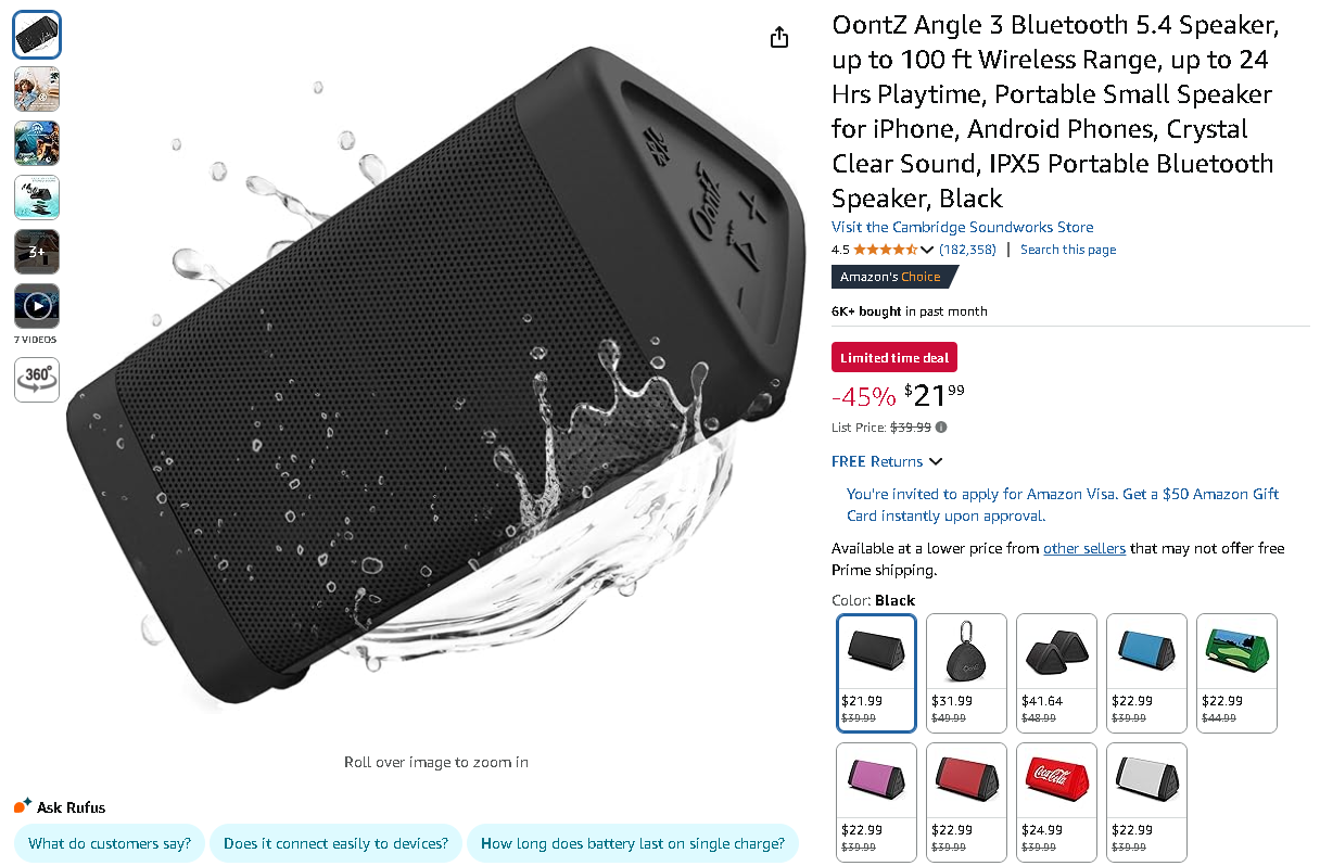 Screenshot of the OontZ Angle 3 speaker