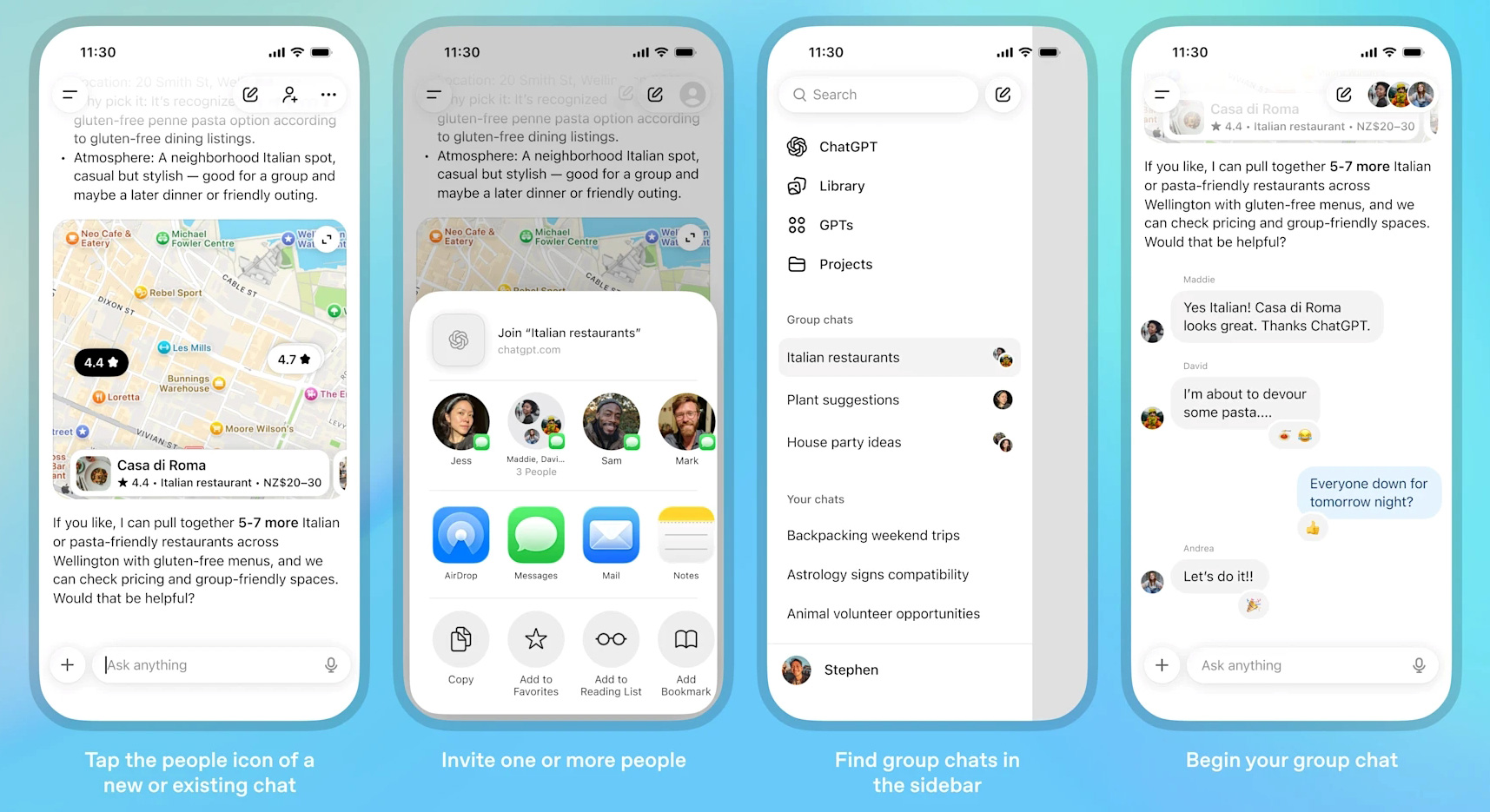 Chat de groupe dans l'interface ChatGPT