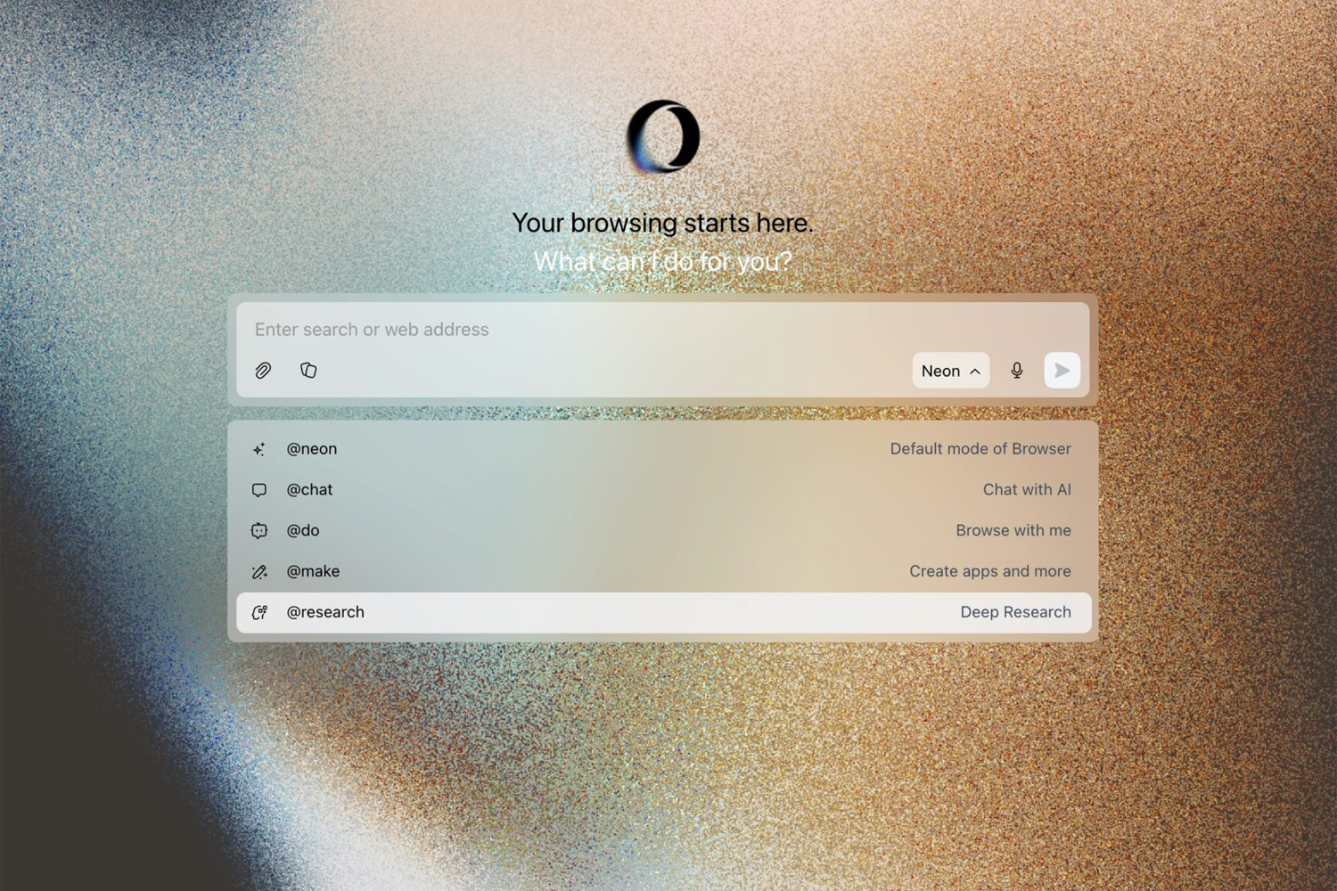 Interface de navigateur expérimental d'Opera Neon