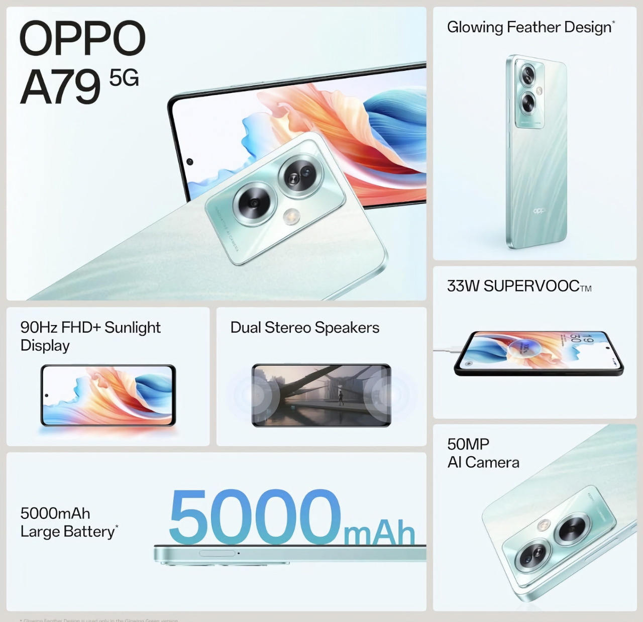 OPPO A79 5G: 90Hz display, MediaTek Dimensity 6020 chip, 50 MP camera and  5,000 mAh battery with 33W charging