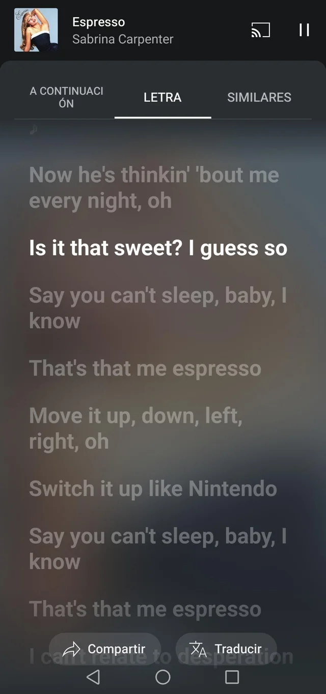 Перевод текста песни в YouTube Music