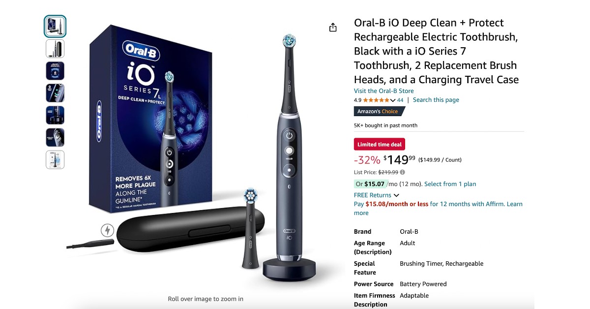 Oral-B iO Deep Clean Electric Toothbrush - Limited $70 Off!