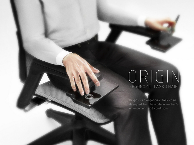 Концепт офисного кресла The Origin со встроенными клавиатурой и тачпадом