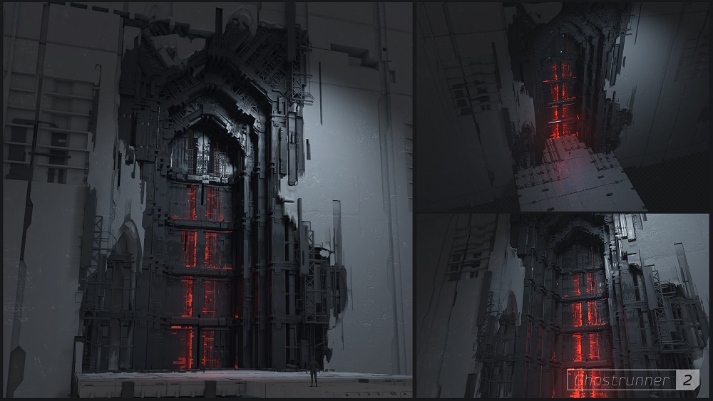 Der düstere und ansprechende Cyberpunk-Stil des ersten Ghostrunner 2-Konzeptbildes-2