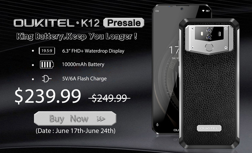 OUKITEL K12 с аккумулятором на 10 000 мАч и быстрой зарядкой — уже в продаже