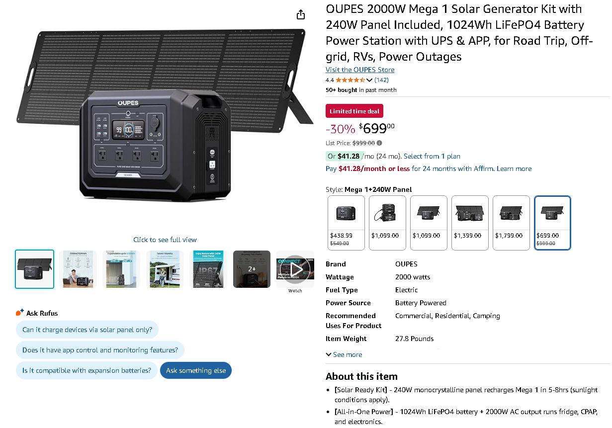 OUPES Mega 1 Solar Generator Kit