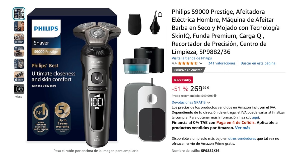 Philips S9000 Prestige Afeitadora Eléctrica Hombre con 280€ de Descuento!