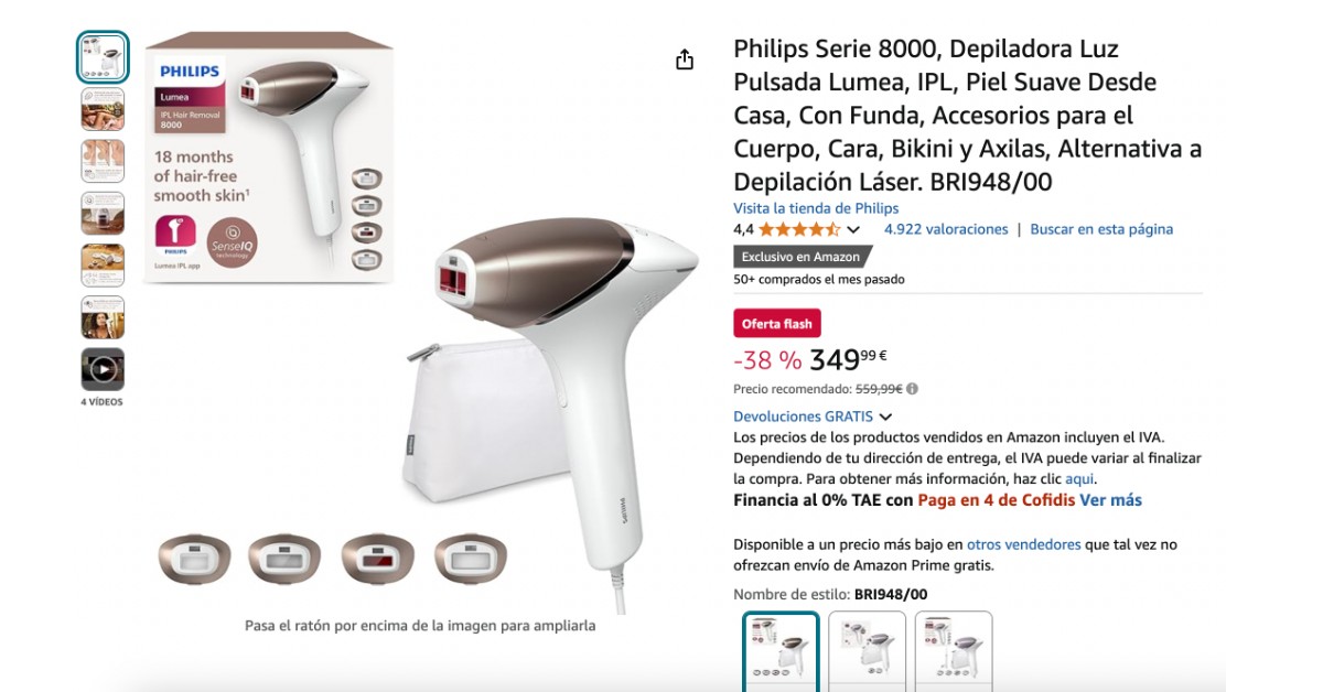 Philips Lumea Serie 8000 Depiladora 210€ de descuento¡No te lo pierdas!