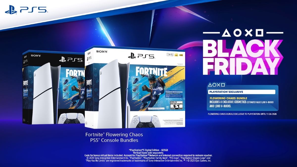Illustration de la console PlayStation 5 avec le pack Fortnite pour le Black Friday 2025