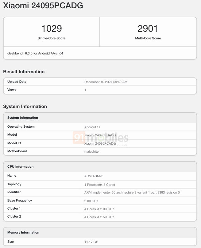 POCO X7 testé sur Geekbench