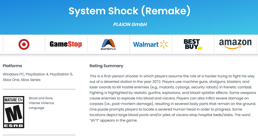 Les versions console du remake de System Shock pourraient sortir très prochainement : L'ESRB a donné une classification d'âge aux versions PlayStation et Xbox du jeu.-2