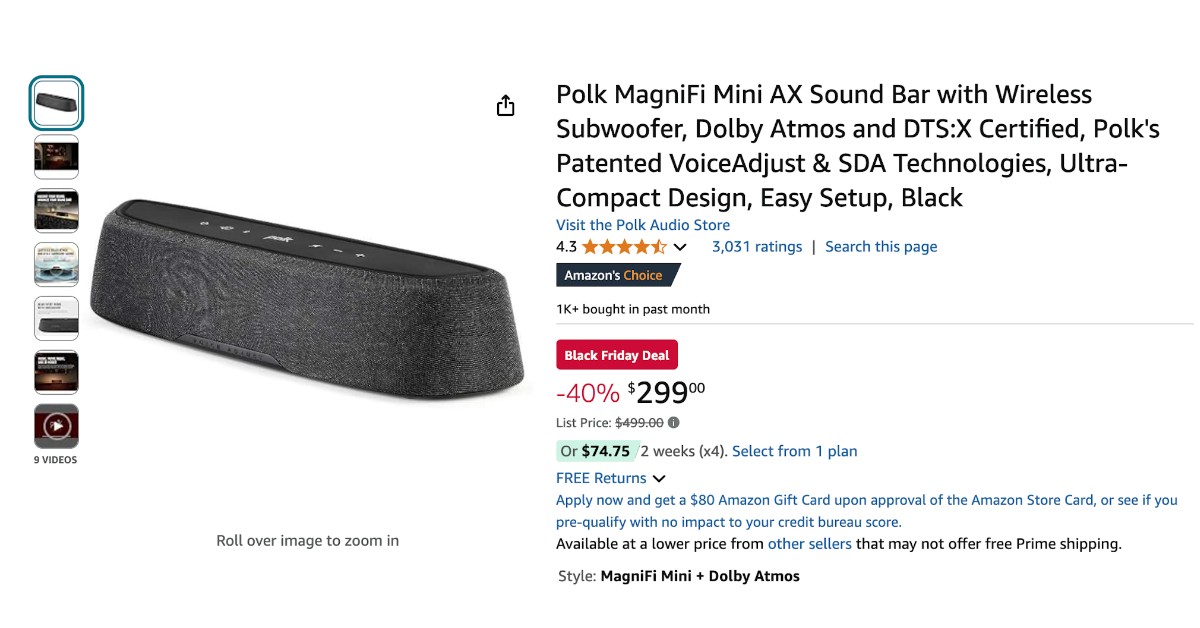 Great Opportunity the Polk MagniFi Mini AX Sound Bar - Now $200 Off!