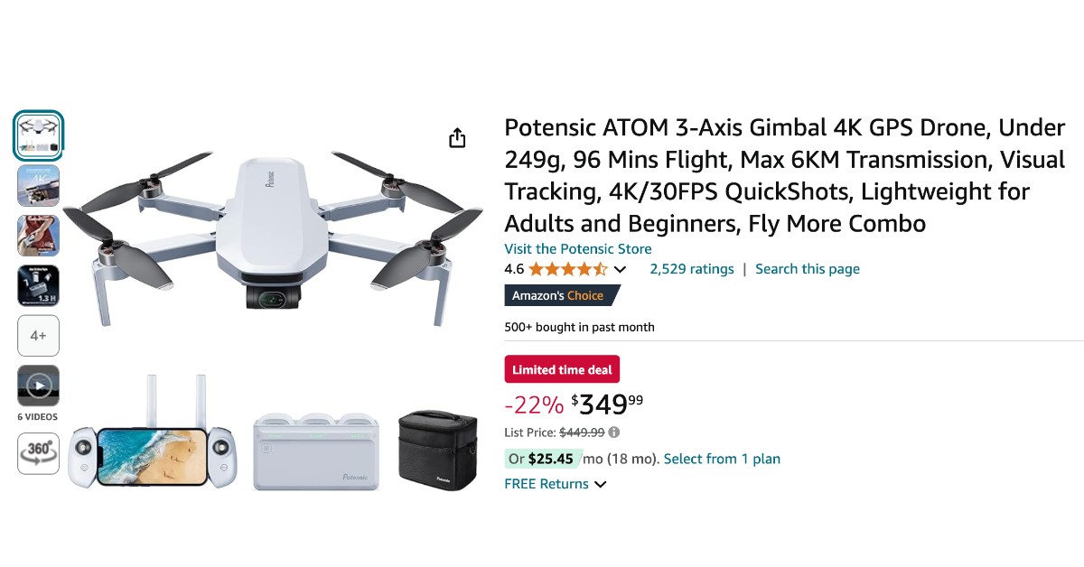 Potensic ATOM 3-Axis Gimbal 4K GPS Drone - $100 Off Now!