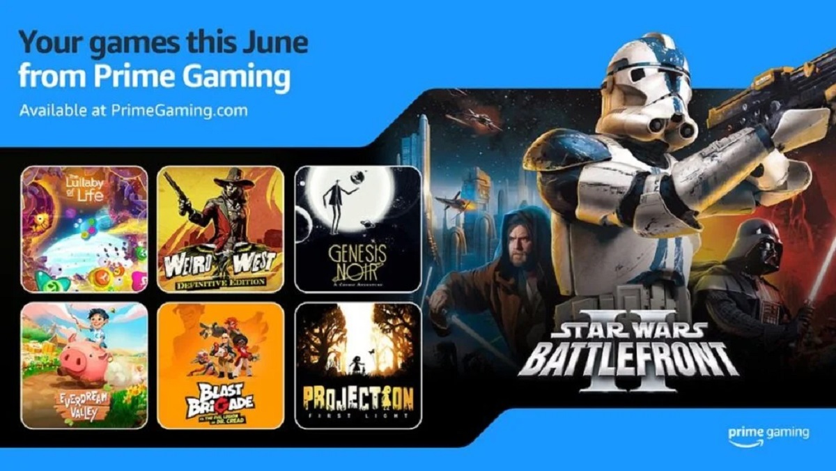 Juni-utvalget av spill for Amazon Prime Gaming-abonnenter har blitt avduket, med Star Wars Battlefront II (2005) og Weird West som overskrifter