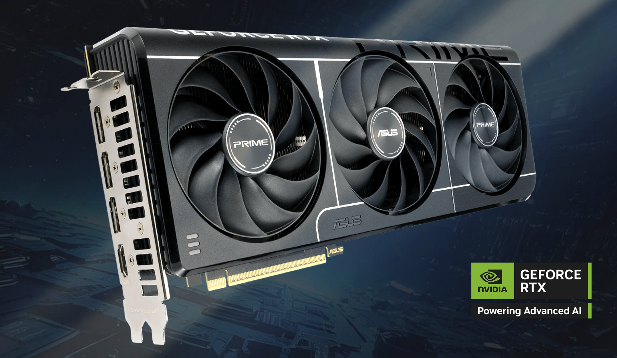 Scheda grafica Prime GeForce RTX 5080 OC Edition. Illustrazione: ASUS