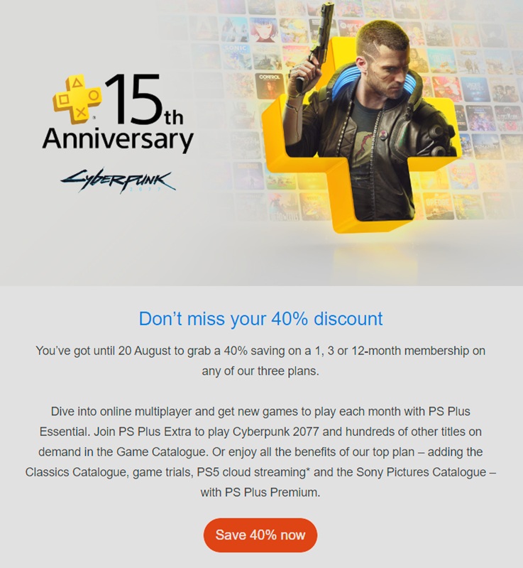 40% off PlayStation Plus subscription