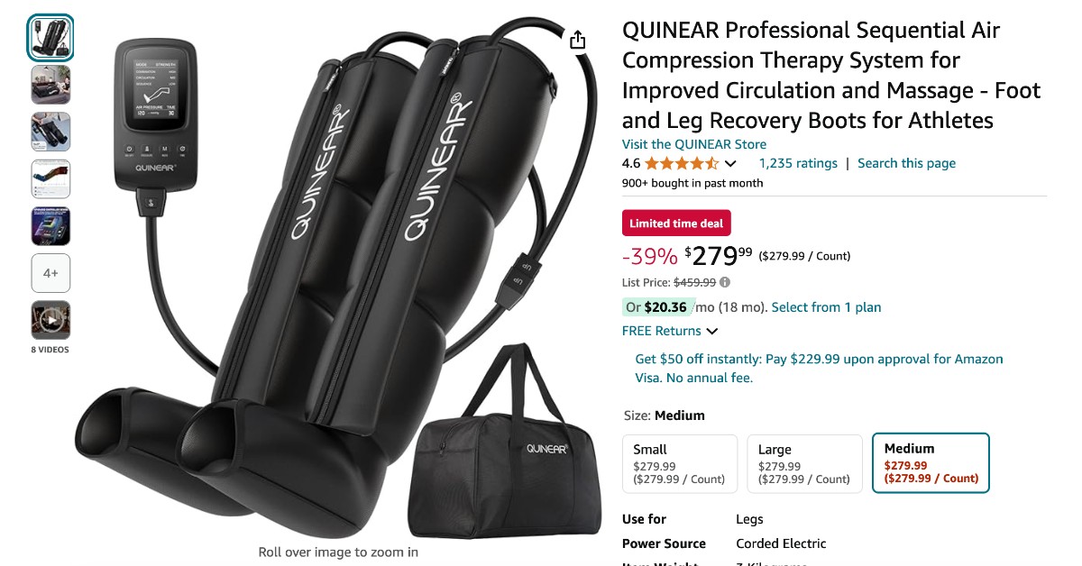 QUINEAR Professional Sequential Air Compression Therapy System - NOW $180 Off!