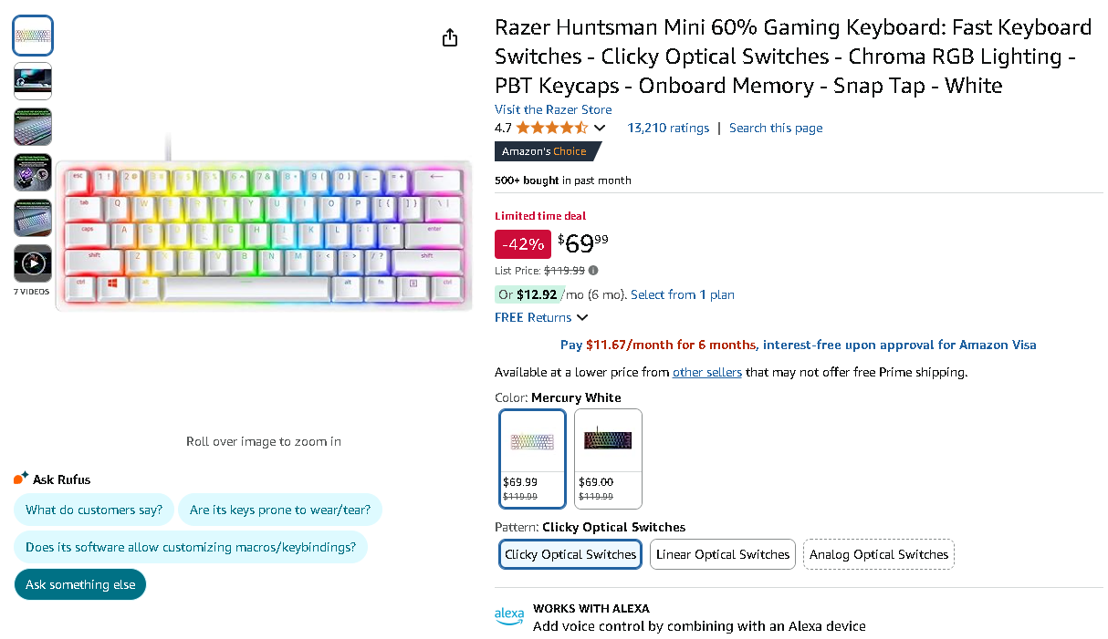 Screenshot of the Razer Huntsman Mini Gaming Keyboard