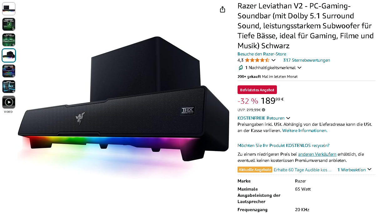 Screenshot der Razer Leviathan V2