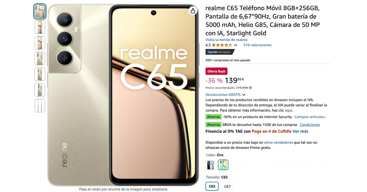 Realme C65 Teléfono con un descuento de 80€!