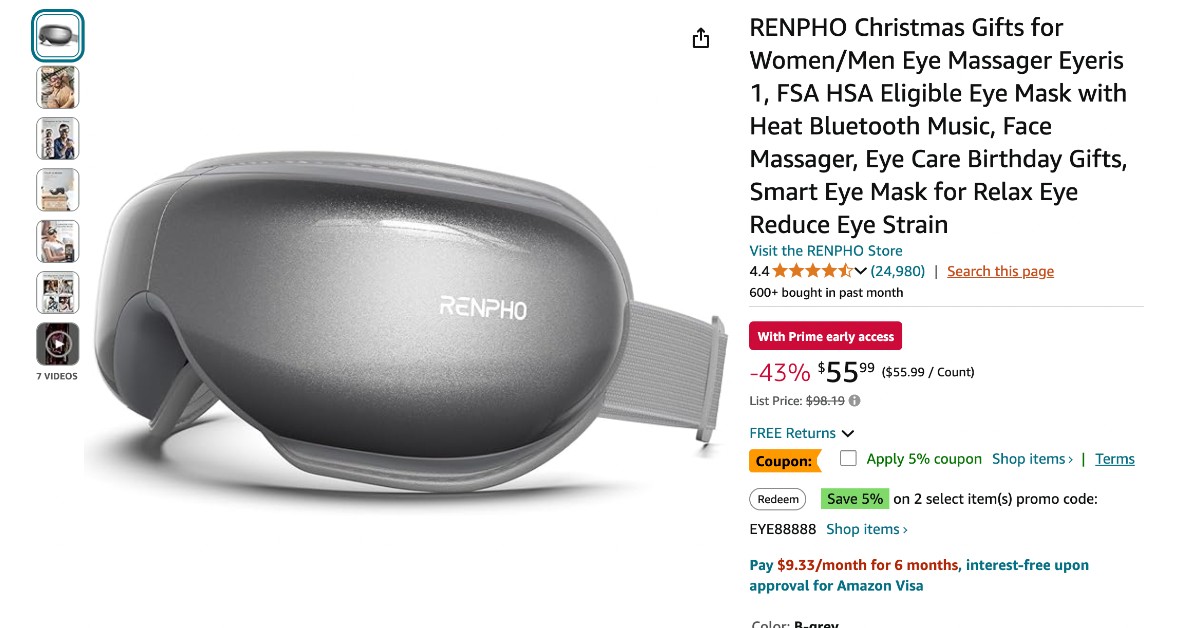 RENPHO Eye Massager RF-EM001 - $43 discount! Limited time deal!