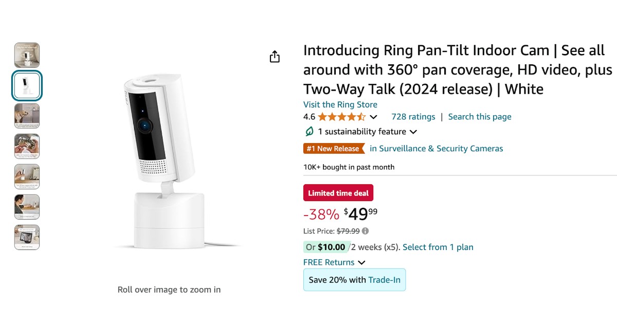 Ring Pan-Tilt Indoor Cam - NOW $30 Off!