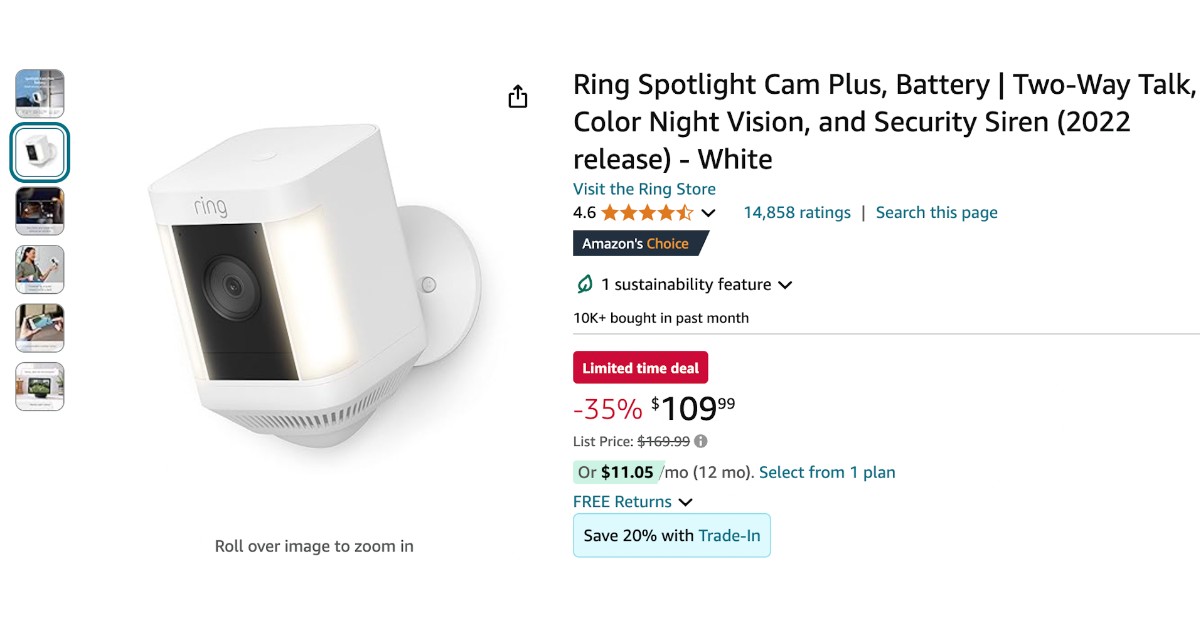 Ring Spotlight Cam Plus - Now $60 Off!