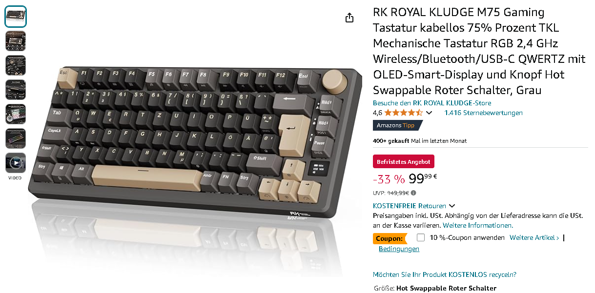 Screenshot der RK ROYAL KLUDGE M75 Tastatur