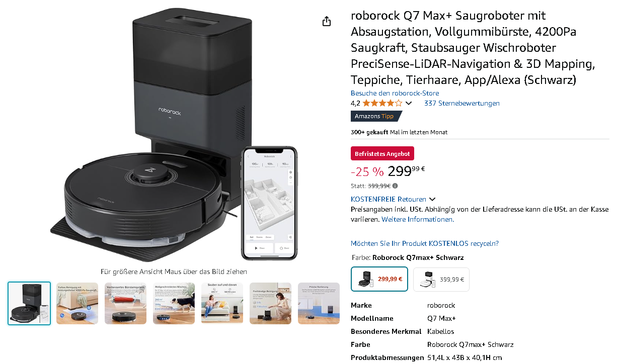 Screenshot der Roborock Q7 Max+ Saugroboter