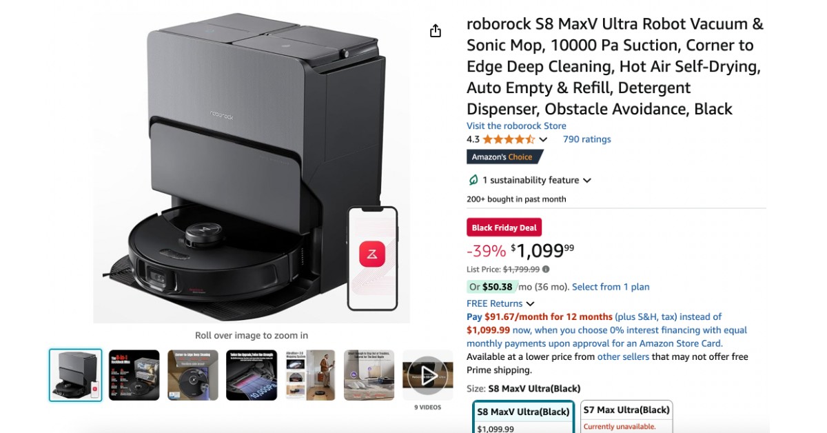 Roborock S8 MaxV Ultra Robot Vacuum - Now $700 Off! Huge Savings!