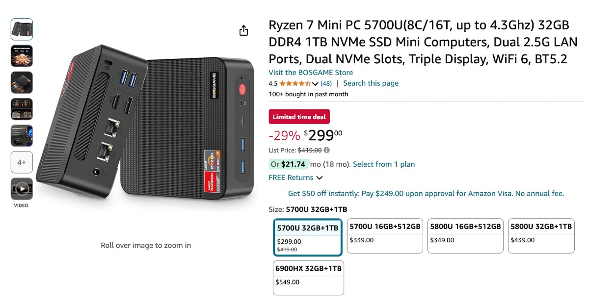 Ryzen 7 Mini PC 5700U with a $120 Discount!