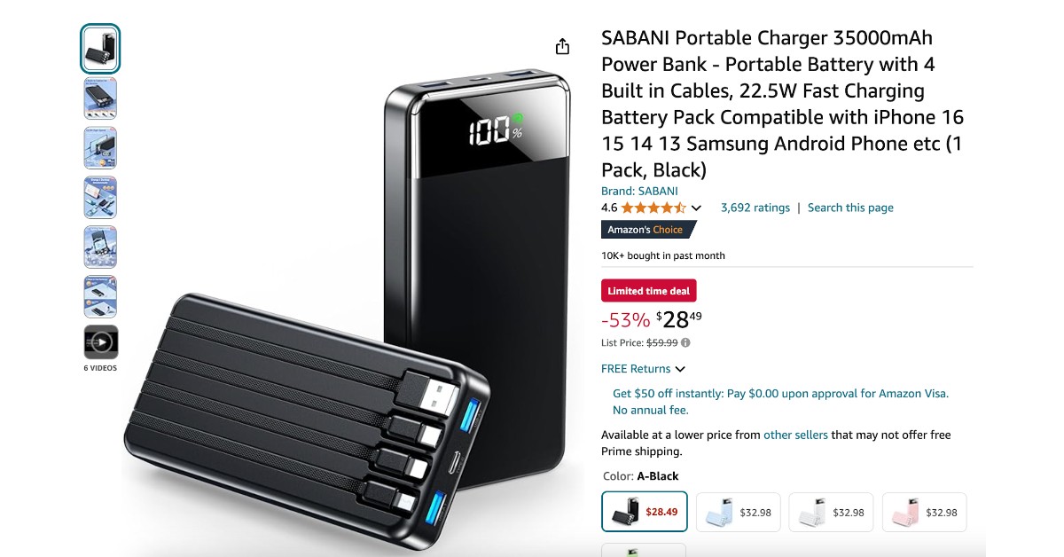 SABANI 35000mAh Power Bank - Limited time deal $31 Off!