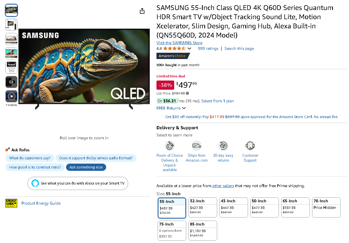 SAMSUNG 55-Inch Class QLED 4K Q60D TV