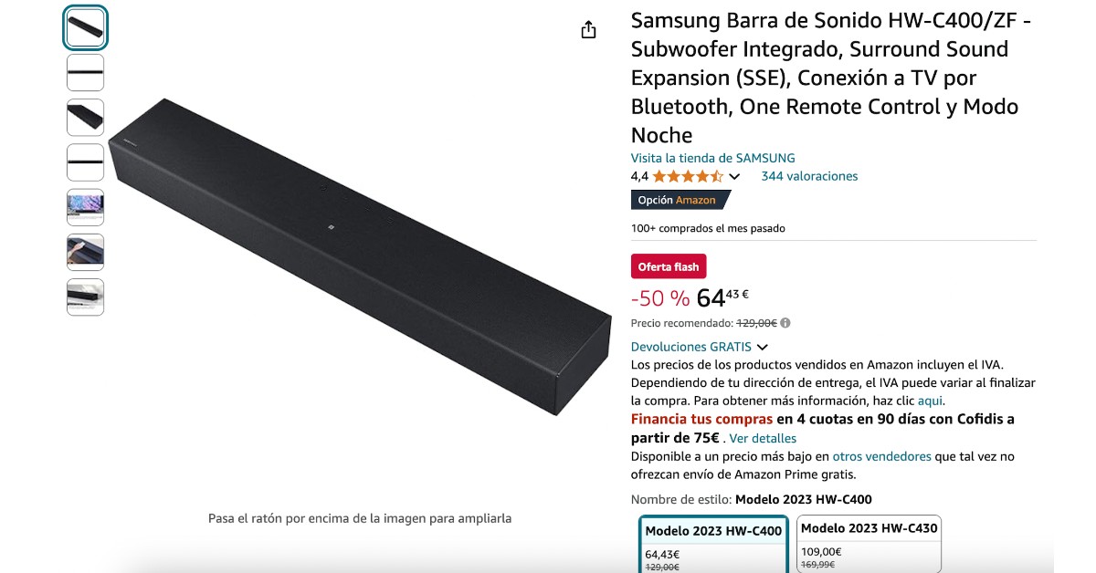 ¡Barra de sonido Samsung HW-C400/ZF con un descuento limitado de 65€!