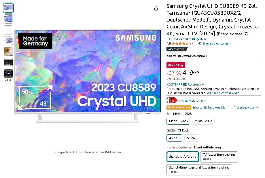 Samsung Crystal UHD CU8589 43-Zoll Smart TV