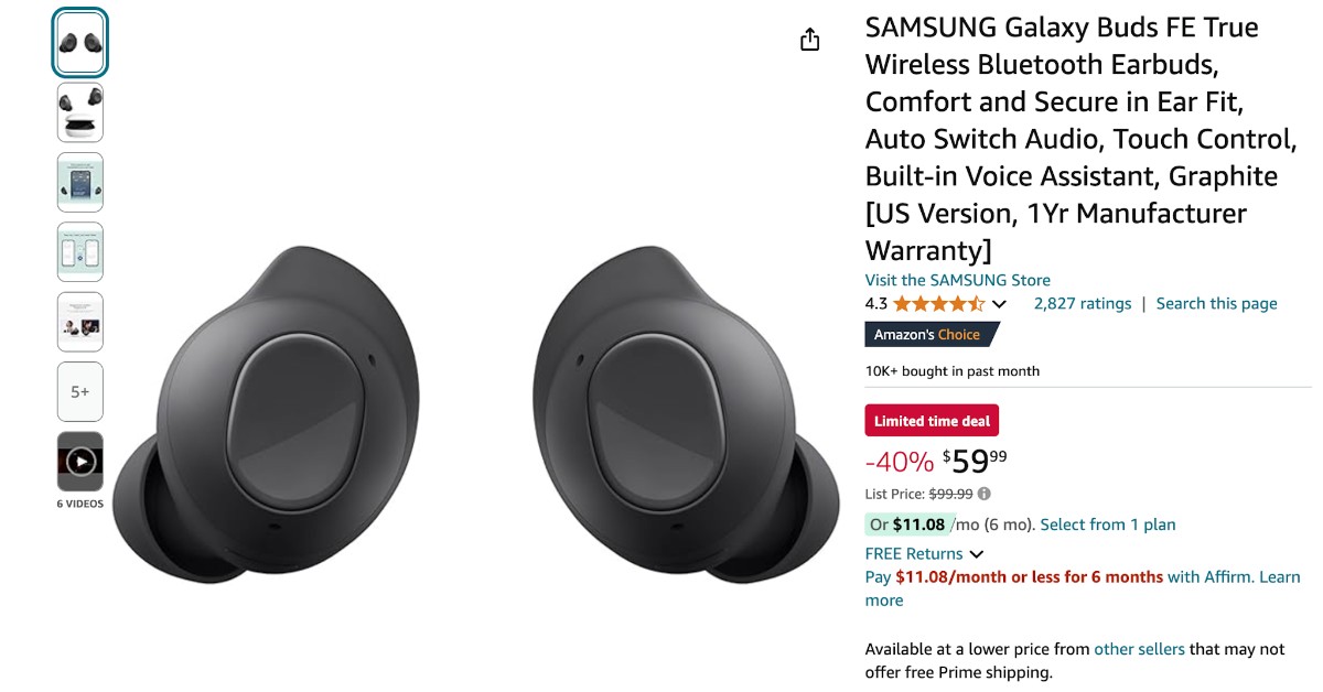 SAMSUNG Galaxy Buds FE True Wireless Earbuds with a $40 Discount!