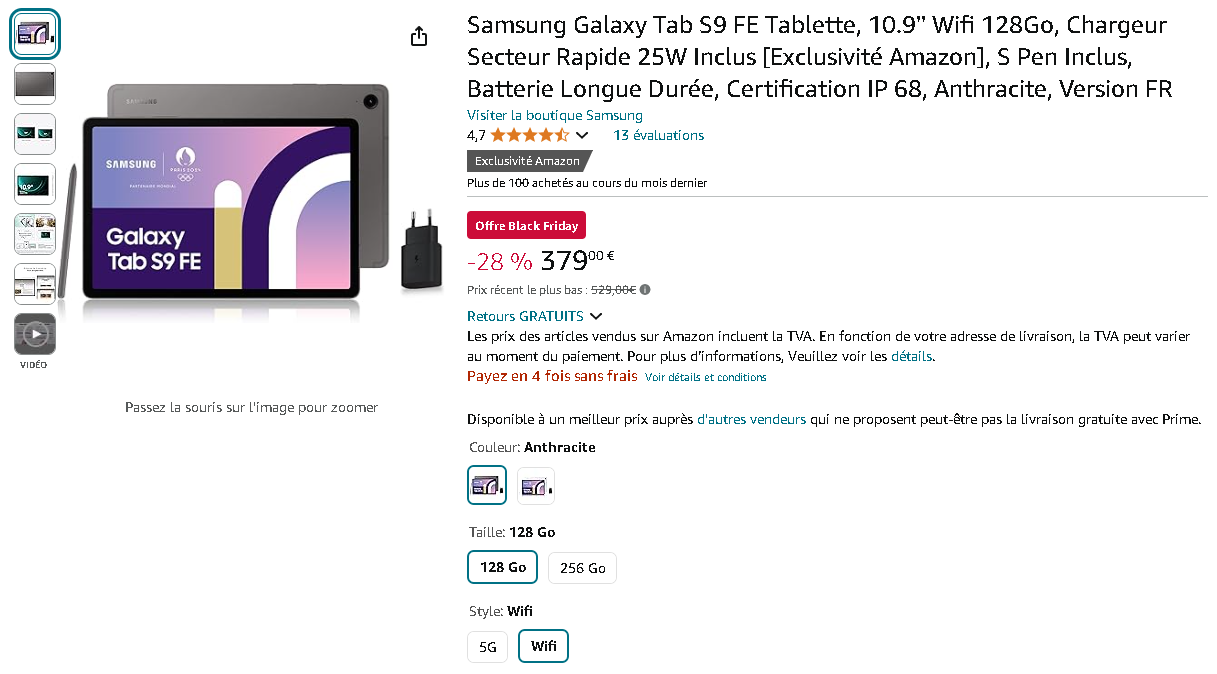 Samsung Galaxy Tab S9 FE - Image de la tablette