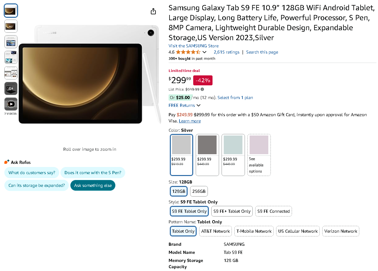 Screenshot of the Galaxy Tab S9 FE